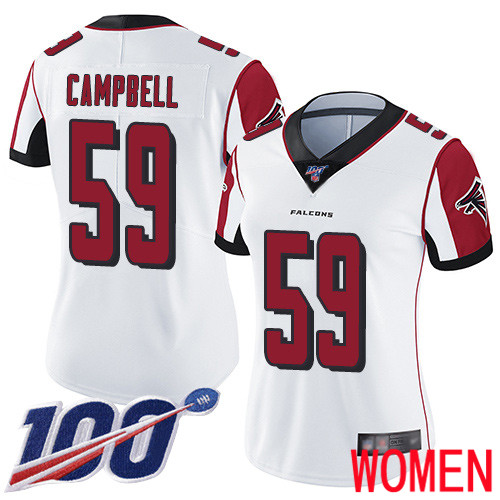 Atlanta Falcons Limited White Women De Vondre Campbell Road Jersey NFL Football #59 100th Season Vapor Untouchable